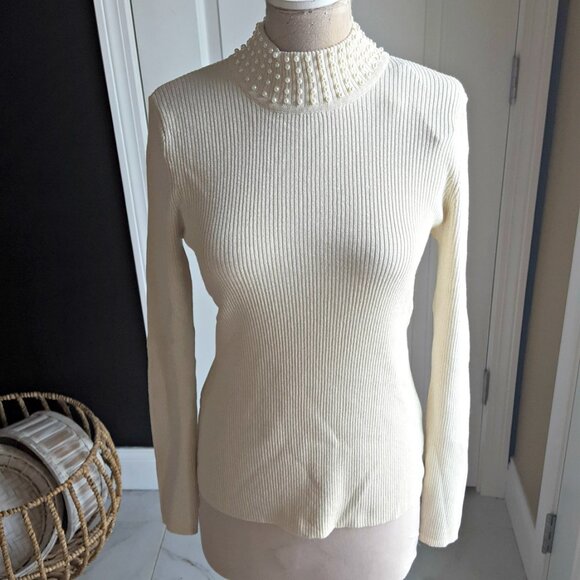 NEW! PEARL Embellished MOCK NECK SWEATER SZ L - Picture 2 of 7
